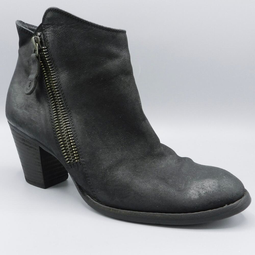 Paul Green Zip Ankle Booties Sz 7.5 US 5‎ UK Black Nubuck Leather Mid Heel Boots